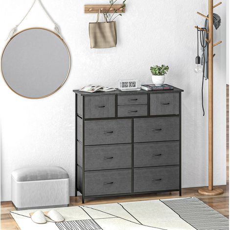 Cómoda organizadora con 10 cajones de tela (100x30x100 cm), estructura de acero, negra (1/5)