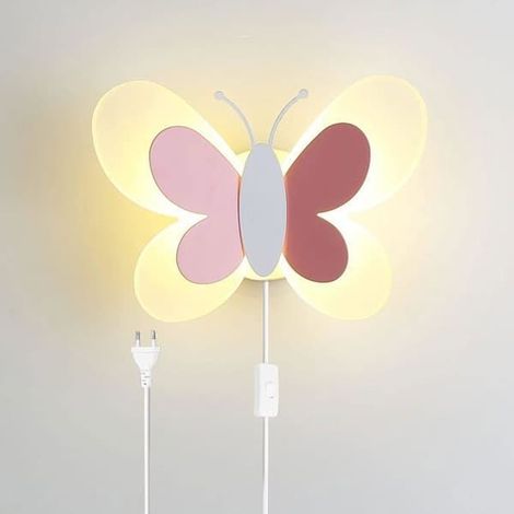SABIR-Applique murale LED avec interrupteur, câble et prise, lampe de chevet, veilleuse papillon tricolore à intensité variable MHZB (1/4)