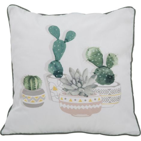 Cuscino Cactus 45x45 cm Poliestere Bianco e Verde
