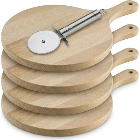 4 planches à pizza 30 cm en bois et roulette Fackelmann Boissellerie (1/5)