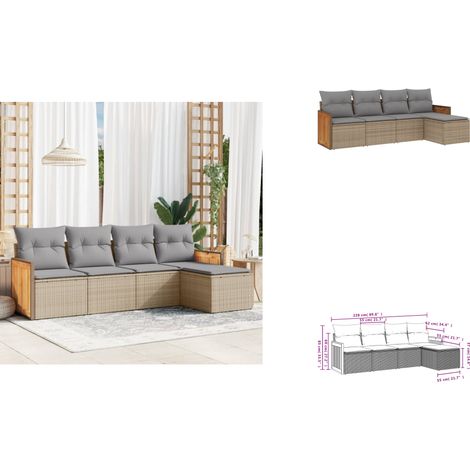 5-tlg. Garten-Sofagarnitur mit Kissen Beige Poly Rattan - Gartensorte - Gartenmöbelset - Lounge Möbel - Outdoor Furniture - Rattan Gartenmöbel (1/3)