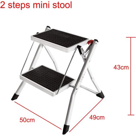 Escabeau Pliant Portatif de Tabouret Robuste à 2 Marches avec Pédales Antidérapantes en Caoutchouc Capacité de Charge Maximale 150kg