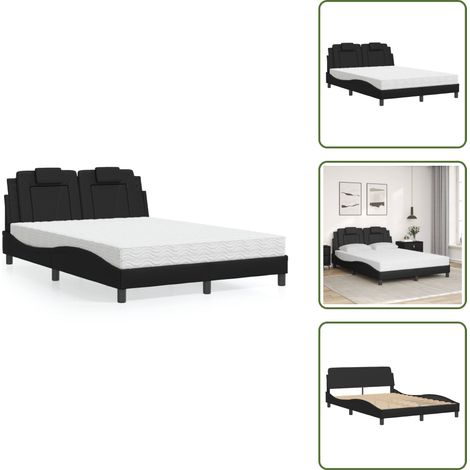 Bett mit Matratze Schwarz 140x200 cm Kunstleder - Schlafzimmermöbel - Bettgestell - Doppelbett - Boxspringbett - Bettenrahmen (1/5)