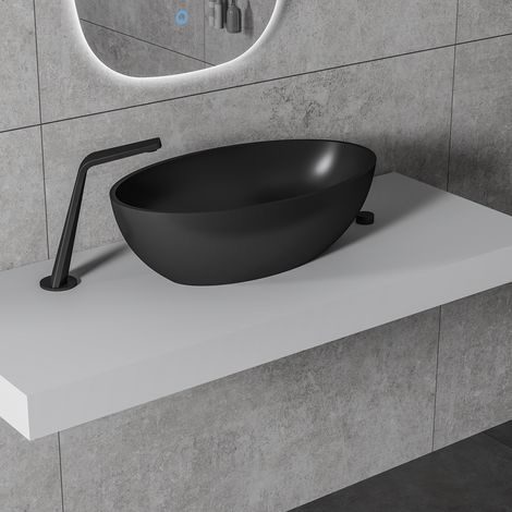 BERNSTEIN - RELAX Lavabo sobre encimera en solid stone (cast mineral) - Negro mate, Con desagüe Pop Up, Con tapa negra
