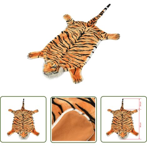 The Living Store Tapis en peluche en forme de tigre 144 cm Marron - Tapis Tigré - Tapis Animal - Décoration Intérieure - Tapis Moelleux - Tapis Enfant (1/4)