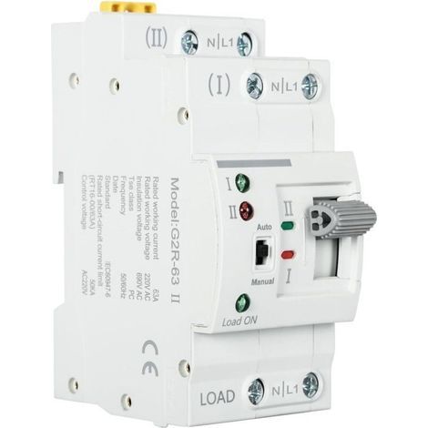Commutateur de Transfert Automatique G2R 63A Rail DIN ATS à Double Alimentation, Sélecteurs électriques 220V (2P) (1/5)
