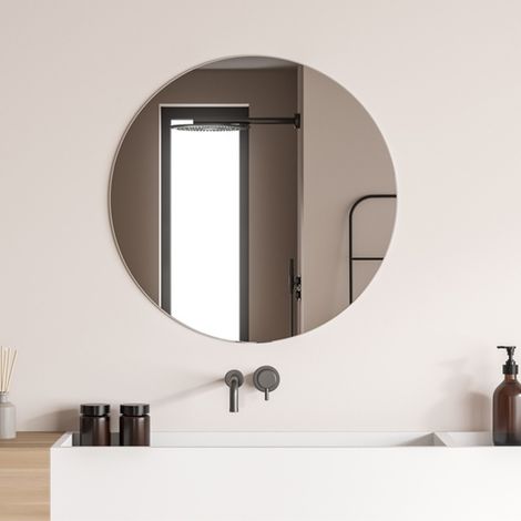 Specchio bagno tondo 70 cm a filo lucido con installazione a parete (1/2)