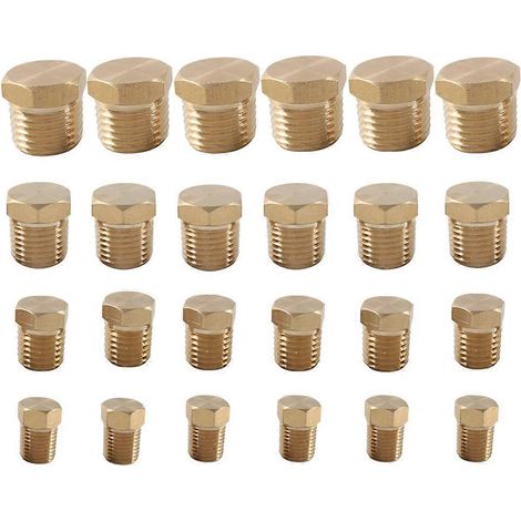 Lot de 24 bouchons hexagonaux pour tuyaux d'huile automobile, accessoires de bouchons d'huile, filetage interne NTP 1/8, 1/4, 3/8 et 1/2, bouchon en laiton (1/5)
