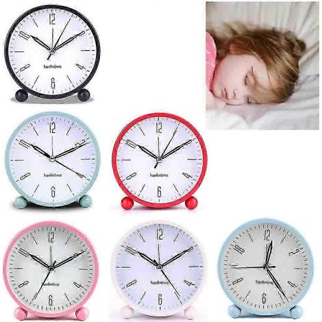 Réveil silencieux, sans tic-tac, simple réveil-lampe rond en métal rouge. (1/5)