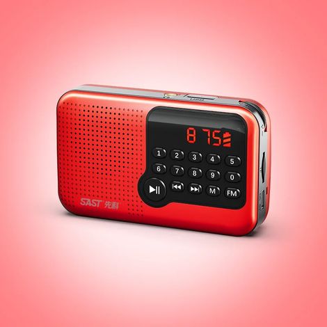 Mini radio FM, écran LCD portable, haut-parleur radio, lecteur de musique MP3 via carte TF USB, affichage de l'heure, fonction de mémorisation en cas de coupure de courant et lecture au casque. (1/5)