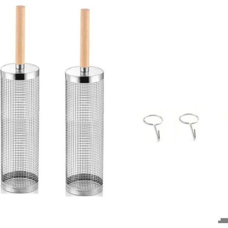 2Pcs-Ce panier à barbecue à roulettes,doté d'une poignée amovible et fabriqué en acier inoxydable,est idéal pour le camping 30x9,5cm
