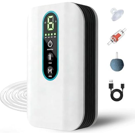 Pompe à air d'aquarium, rechargeable par USB, avec 1 sortie, 6 niveaux de débit d'air réglable, 3 l/min, aérateur portable, pompe d'aquarium pour aquariums, étangs de jardin, pêche en plein air (1/5)