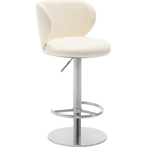 Tabouret de bar pivotant en acier inoxydable et similicuir, réglable en hauteur, avec dossier, blanc (1/5)