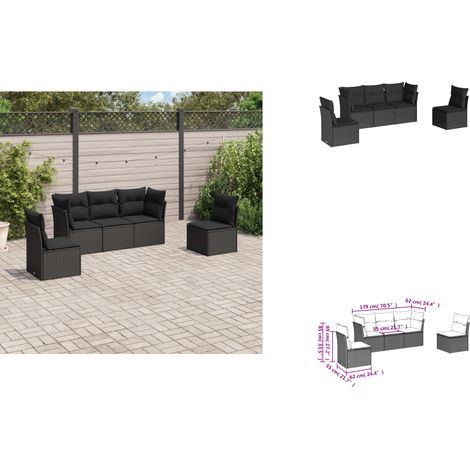 5-tlg. Garten-Sofagarnitur mit Kissen Schwarz Poly Rattan - Gartensofas - Outdoor Möbel - Lounge Set - Rattan Sofa - Gartenlounge