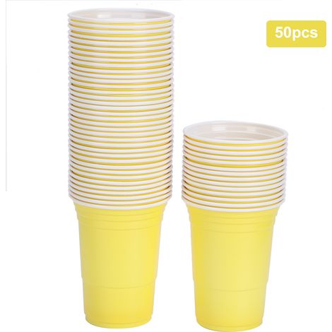 Lot de 50 gobelets plastique jetables 450ml jaunes pour jeux de fête, bar et soirées (1/5)