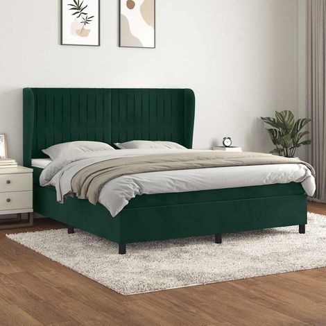 Lit adulte Contemporain Lit à sommier à sommier tapissier et matelas Vert foncé 180x200cm Velours 95753 (1/5)