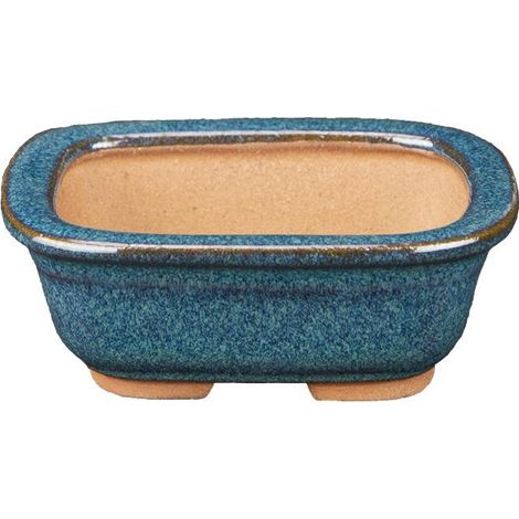 Vaso per bonsai rettangolare in gres smaltato blu 6,5x5x2,5 cm - SF20