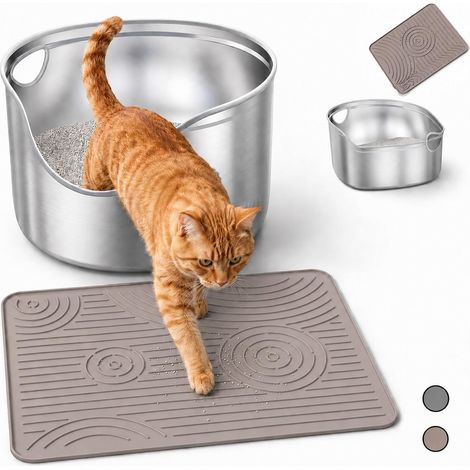 Silicone Cat Litter Mat, 40 x 30 cm, Beige, Small, Waterproof and Washable, Non-Slip, Urine Resistant (1/5)