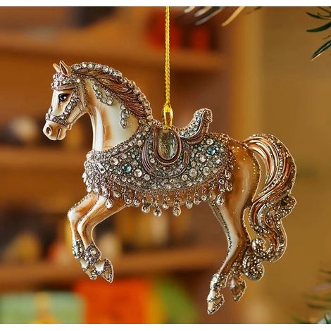 Ornement Cheval - Décoration Arbre De Noël Et Rétroviseur Automobile - Figurine Cheval Peint - Lumière Colorée - Lot De 1 (1/2)