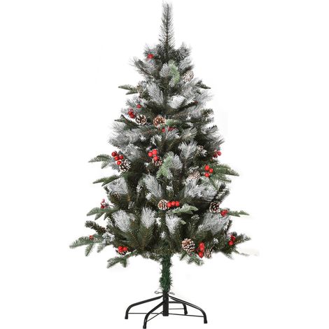 Sapin Noël artificiel 120 cm 266 branches, 27 pommes pin, 27 baies, décoration intérieure verte