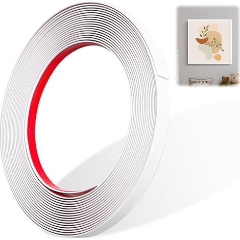7M Moulure Adhésive Flexible en PVC Blanc, Baguette de Finition Autocollante, Bordure Décorative pour Mur, Plafond, Sol, Porte, Fenêtre, Miroir, Armoire et Bord de Carrelage (1/5)