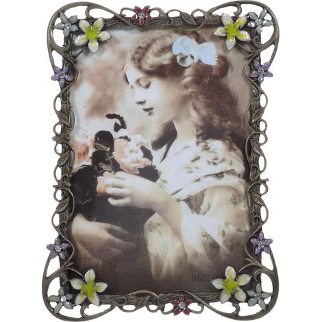 Cadre photo vintage européen en métal avec support mural et cadre photo antique pour anniversaire de mariage, Métal, 17,5 x 12,5 x 3 cm (1/5)