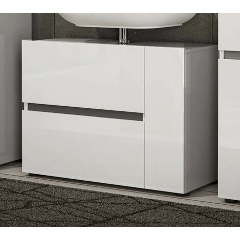 Mueble Bajo Lavabo Alamo, un Cajón, Hecho en Italia, 34x83x62h cm Blanco Brillante (1/4)