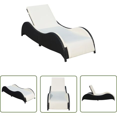 Chaise longue Bain de soleil Transat avec coussin Résine tressée Noir 81399 (1/5)