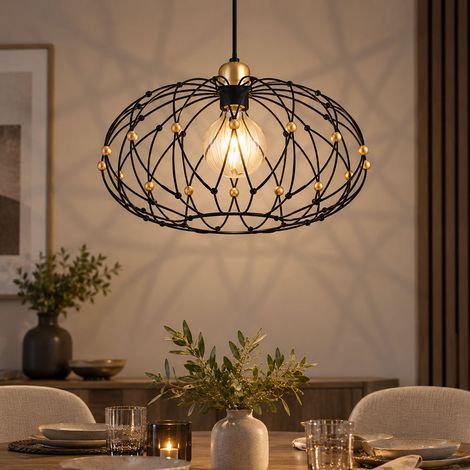 Lampe à suspendre LED Lampe de table à manger en métal tressé Suspension noire dorée Lampe de salon, 7W 700lm blanc chaud, DxH 40 x 150 cm (1/5)