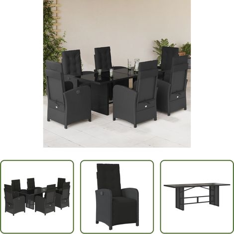 vidaXL Mobilier extérieur - Ensemble à manger de jardin coussins 7pcs Noir Résine tressée (1/5)