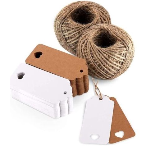 100 Kraftpapier-Etiketten mit 30M Jute für Hochzeitsgeschenke, Weihnachten, Party, Dekoration (1/5)