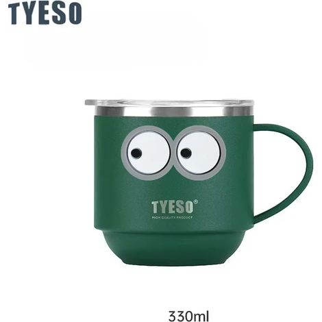 (Vert, 330 ml) Mug en acier inoxydable, durable, avec poignée et couvercle transparent. (1/4)