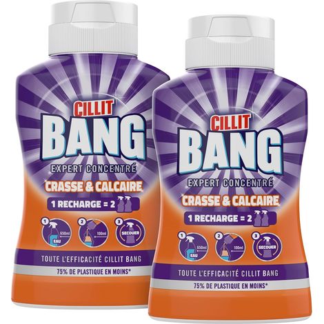 Cillit Bang Crasse Et Calcaire - Nettoyant Salle De Bain Anti Calcaire - 2 Recharges = 4 Sprays - 2x200 ml (1/5)