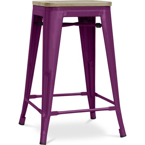 Industrial Design Bar Stool - Wood & Steel - 61cm - Stylix Purple
