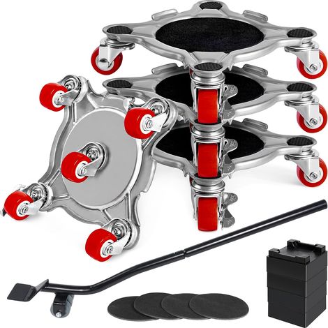 Kit Deplace Meuble, roulettes Lourdes en Acier au Carbone avec Frein, capacité 500 kg, avec 5 Roues pivotantes (360°), système de deplace Meuble Lourd sans Effort (1/5)