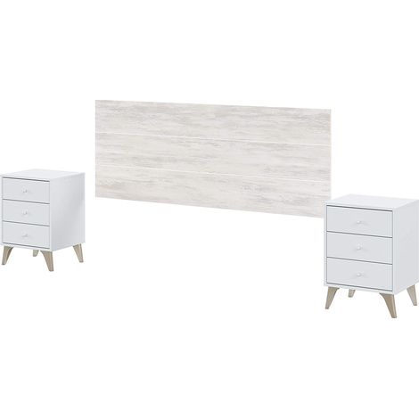 Tête de lit + 2 Tables de chevet coloris blanc artic / blanc poli - Hauteur 101 x Longueur 240 x Profondeur 33,5 cm