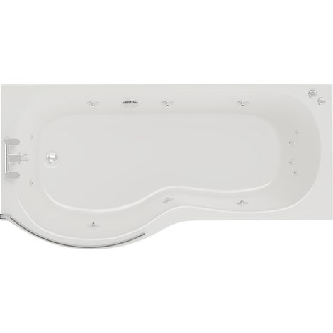Plage 1700mm 12 Jet Chrome V-Tec Left Hand P Shaped Whirlpool Shower Bath with Bath Screen and Front Bath Panel (1/5)