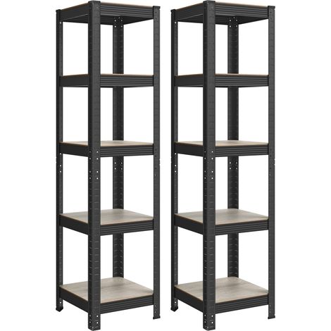 Lot de 2, Étagère de Rangement à 5 Niveaux, 37 x 37 x 150 cm, Capacité 400 kg, Planches Réglables, Style Industriel, pour Cuisine, Salon, Grège et Noir GLR037B12 (1/5)
