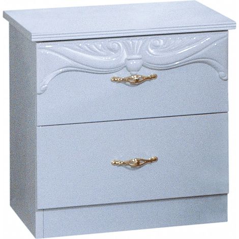 Chevet 2 tiroirs baroque bois brillant blanc Venize 50cm (1/2)
