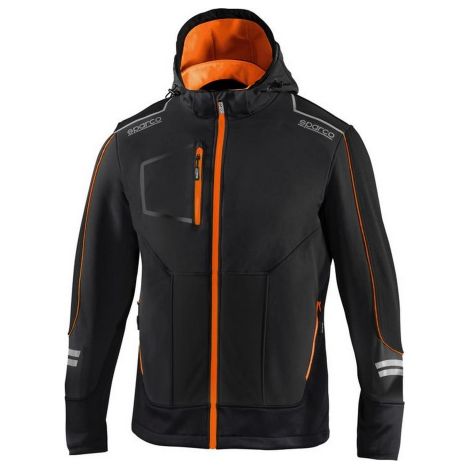 Sparco York tech Soft-Shell giacca giubbino da lavoro invernale Nero/Arancione Fluo Tg.XXL con cappuccio removibile inserti di rinforzo e strisce riflettenti Nero/Arancione Fluo XXL