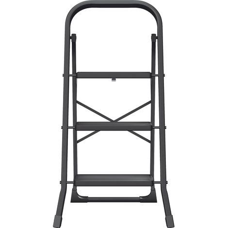 Escabeau Pliant 3 Marches, Marchepied Compact avec Verrou de Sécurité, pour Maison, Charge 150 kg, Noir (1/5)
