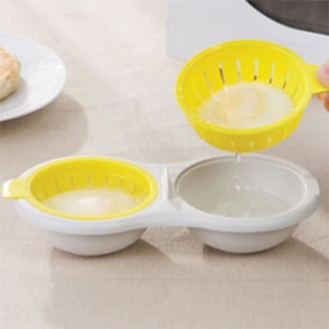 1 pièce Moule à œufs jaune, pour micro-ondes et cuisinière, égouttoir intégré, moule à œufs pochés et cuits, idéal cuisine quotidienne (1/4)