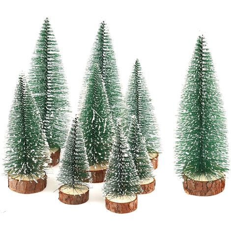 9pcs Sapin de Noel Miniature, Sapin de Noel Artificiel, Mini Arbre de NoëL Sisal Arbres avec Socle en Bois, pour Decoration Interieur Maison, Noel Decoration, Village de Noel (1/5)