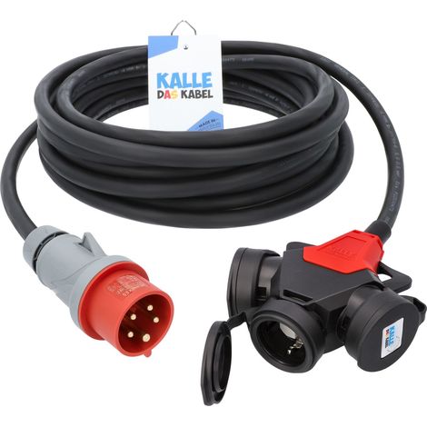 Kalle Adapterkabel CEE 400V 16A 2,5mm² auf 3-Fach Kupplung Schuko IP44  5 Meter