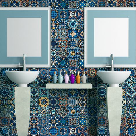 Sticker Mural Carrelage adhésif Cuisine Salle de Bain - 24 STICKERS CARRELAGES AZULEJOS DOMENICA - 24stickers10x10cm (1/5)