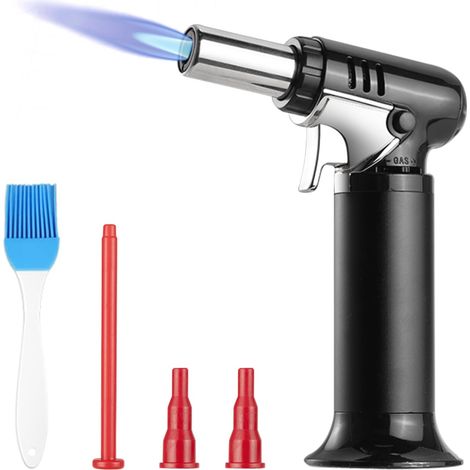 Chalumeau de Cuisine, Flamme Réglable Chalumeau avec Verrouillage de Sécurité, Rechargeable Briquet Chalumeau Pour la Cuisson, la Pâtisserie, le Barbecue, le Camping (Gaz Butane non Inclus) (1/5)