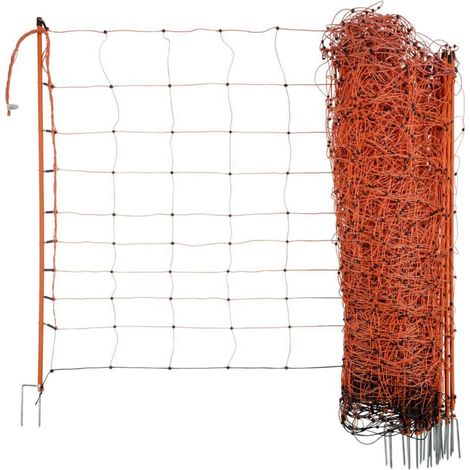 Filet à moutons électrifiable orange H 90 cm x L 50 m – 9 fils horizontaux dont 8 électrifiés – Modèle double pointe – Neutral