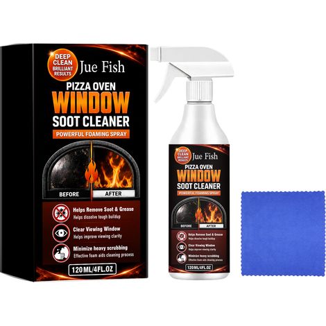 Le spray nettoyant JUEFISH pour vitre de four à pizza élimine la fumée et la poussière, dissout les saletés tenaces, la fumée et la graisse. 120 ml x 1, chiffon x 1 (1/5)