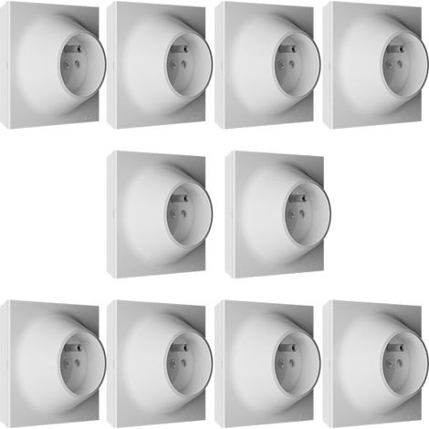 Fontini – Lot de 10 prises 16A 2P+T blanche – Installation en apparent ou encastré – Finition ABS blanc brillant – Sécurité enfant (1/5)