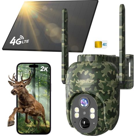 4G Caméra de Chasse Solaire Extérieure sans Fil, 2K HD Caméra Surveillance avec Carte SIM, Caméra Autonome sans WiFi, Détection de Mouvement, Vision Nocturne, PTZ 360°, Détection PIR, IP66 (1/5)